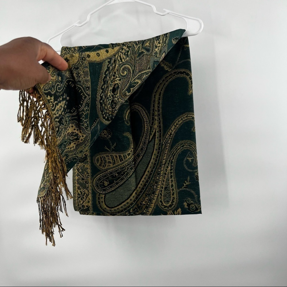 Pashmina and silk scarf gold blue hues - Picture 6 of 9